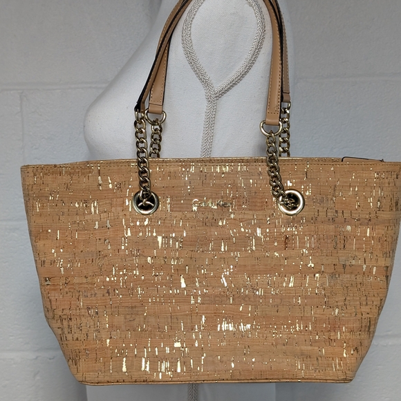 Calvin Klein Tan and Gold Tote Bag with Chain Handles - Picture 1 of 2